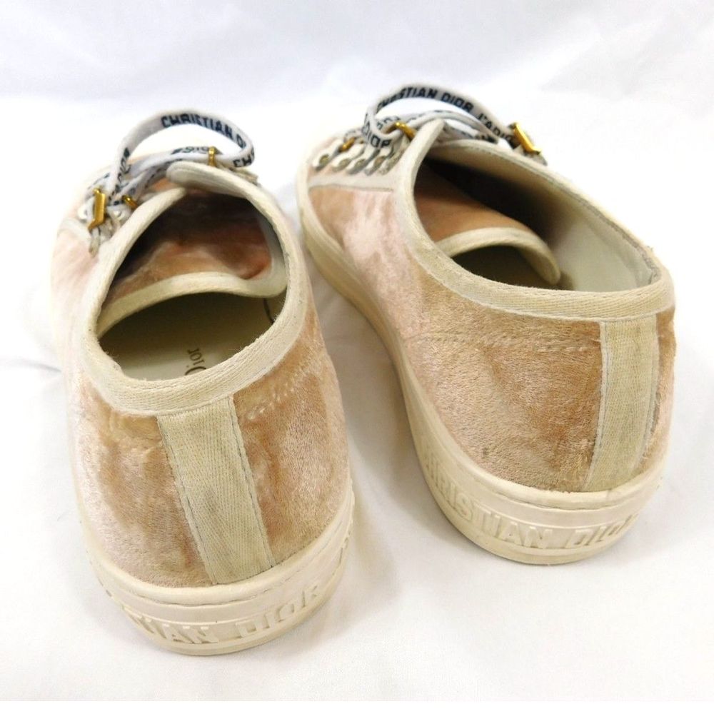 Christian Dior Peach Velvet Low Top Sneakers Walk 'N' Dior 38 - Picture 3 of 14